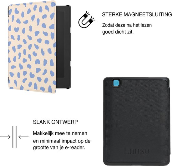 Lunso Geschikt voor Kobo Aura Edition 2 hoesje (6 inch) - Vegan Saffiano Leren Sleep Cover - Azure Pebble — afbeelding 5