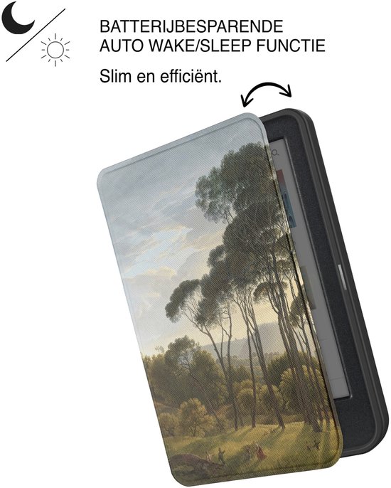 Lunso Geschikt voor Kobo Clara BW / Clara Colour hoesje (6 inch) - Vegan Saffiano Leren Sleep Cover - Italian Landscape van Merkloos — afbeelding 2