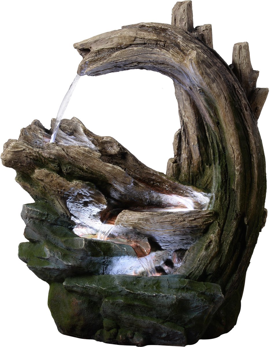 Teamson Home Tuin Waterornament Met Lichten - Waterfontein - Imitatie Rots en Hout - Grijs