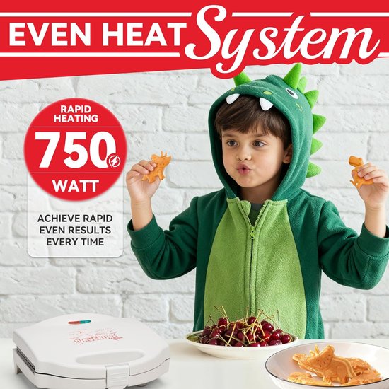ACEP Dino Wafelijzer - Wafelijzer - Wit - RVS - Dinosaurus speelgoed - Mini wafelijzer - Wafel - Wafelmaker kind - 22D x 21,6B x 9H CM - Koekjes — afbeelding 5