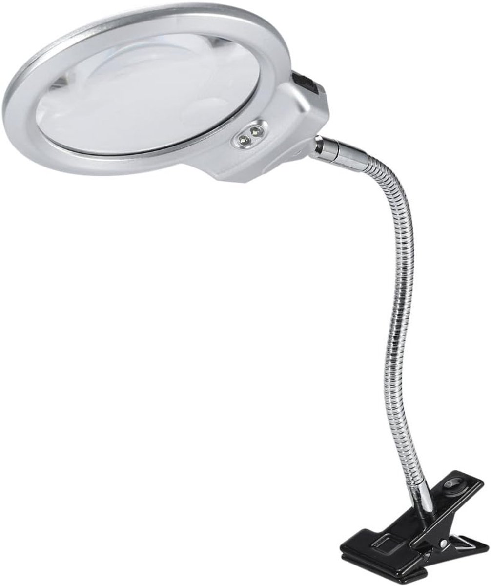 Tafellamp Vergrootglas - Vergrootlamp Klem - Klusjes Vergroten - Dubbele Lens - 46cm Lengte - Wit