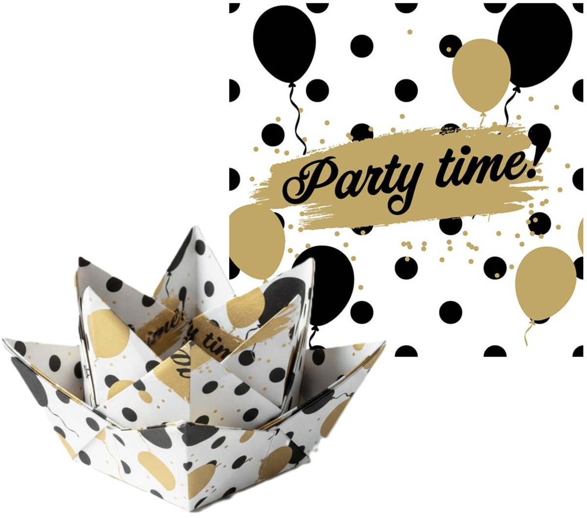 Paperdesign Verjaardag servetten - 20x - wit/goud/zwart - 33 x 33 cm - 3-laags