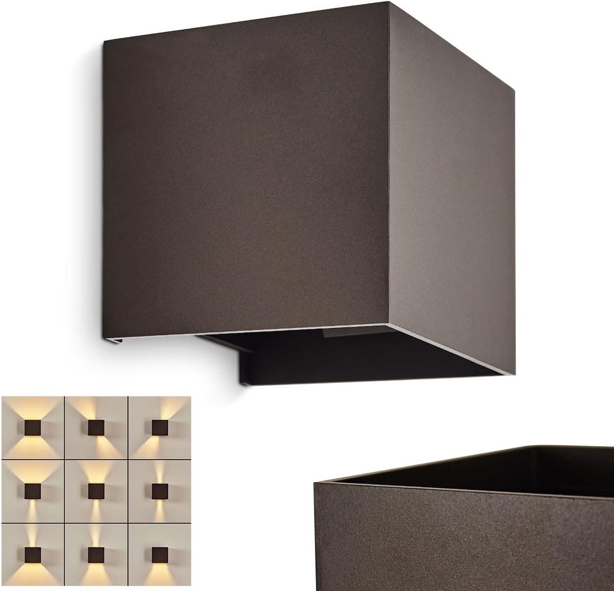 Wandlamp Metaal - Opbouw Lamp - Sfeerverlichting Binnen - Verstelbare Kap - 10.5 x 10.5 cm - Bruin