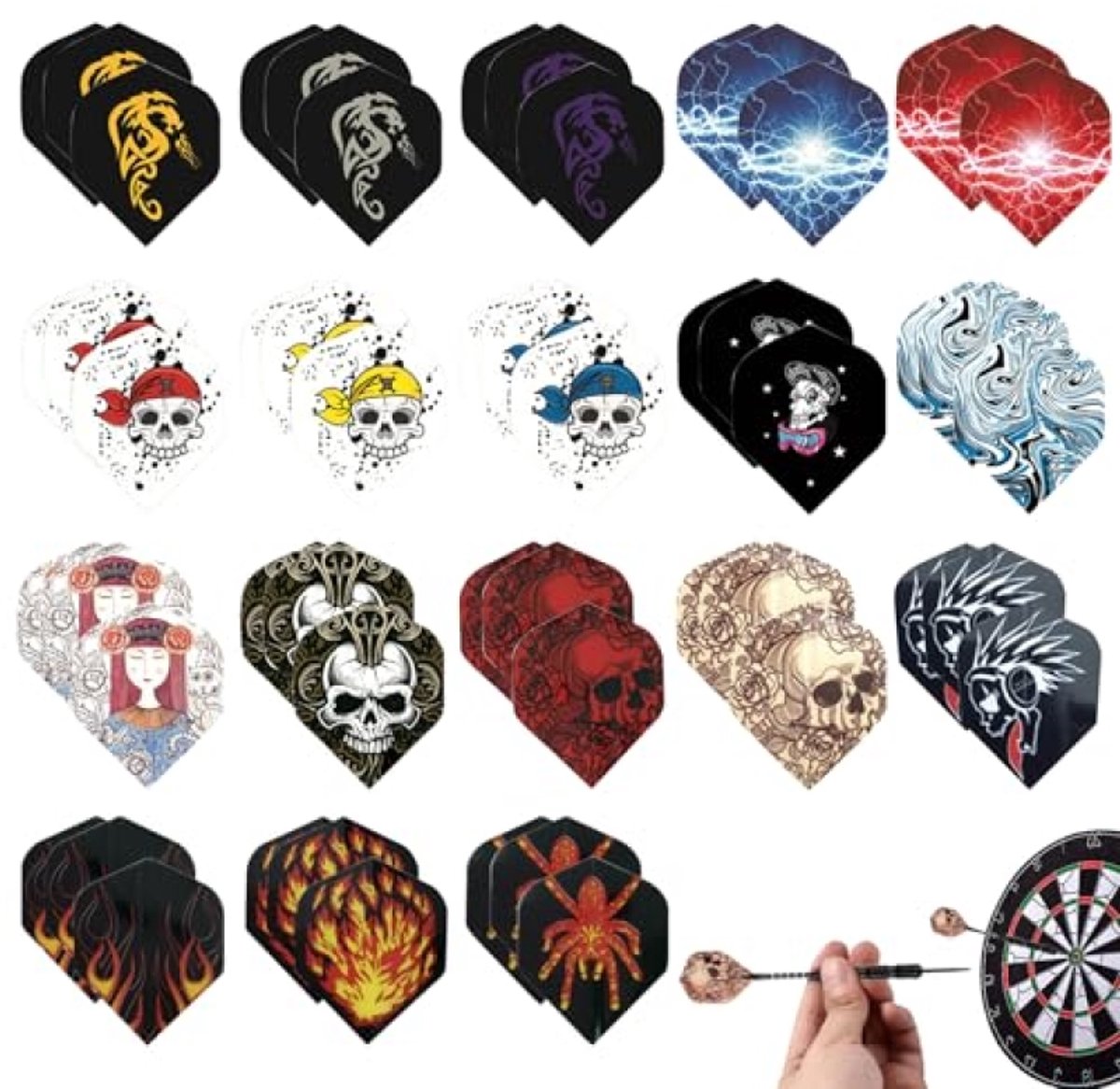 Dartvleugels set van 54 stuks, diverse patronen, duurzaam PET-materiaal