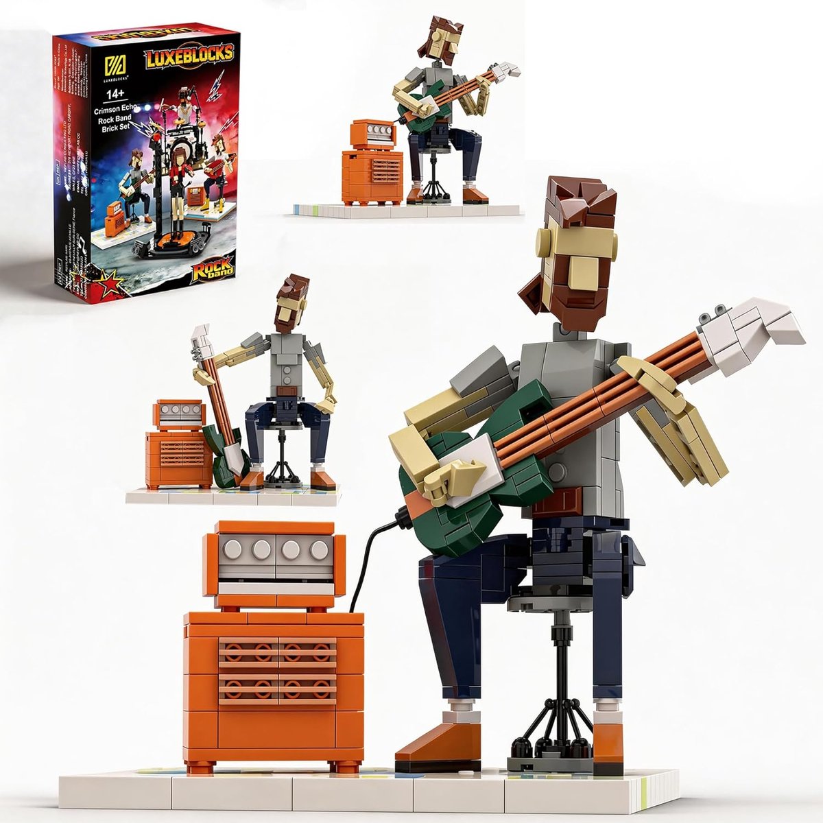 Gitaar Bouwpakket - Muziekmodel Decoratie - Hobby Project - 323 Precisie Stenen - 15 x 11 x 19 cm - Wit