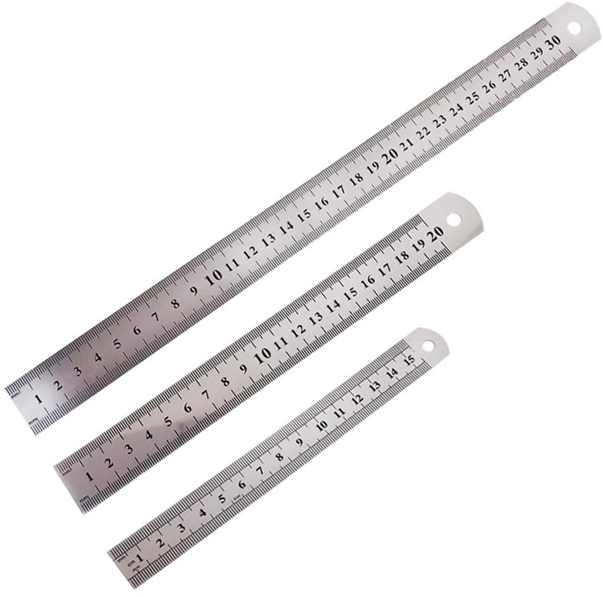 Metalen Liniaal Set - Meetinstrumenten Kit - Tekenen en Meten - Duurzaam Roestvrij Staal - 30 20 15 cm - Zilver