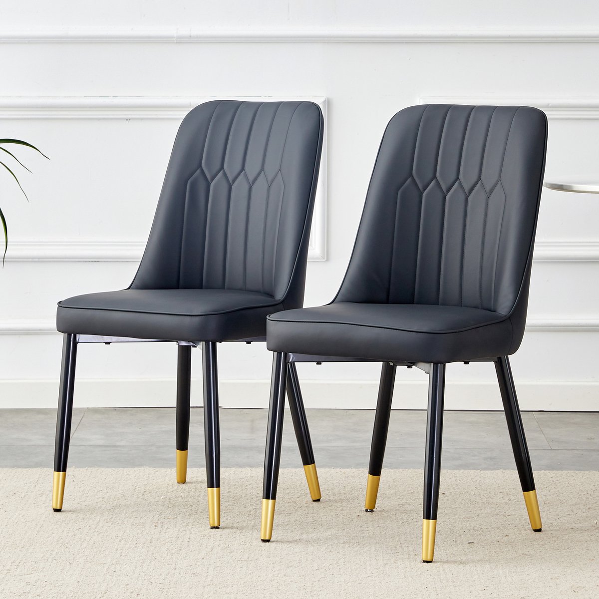 REDOM Eetkamerstoel - Ergonomische Rugleuning - Modern - Voor Eetkamer - Metaal En PU-Leer - Zwart