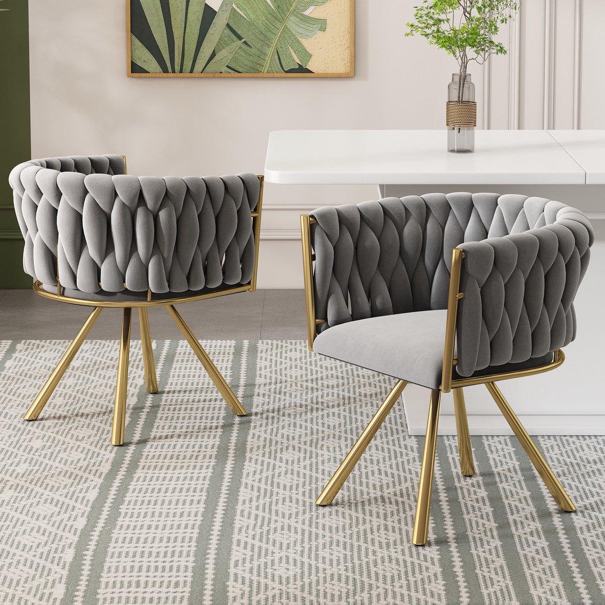 REDOM Eetkamerstoelenset - 360° Draaibaar - Modern - Voor Eethoek - Fluweel - Grijs En Goud Goud+Grijs