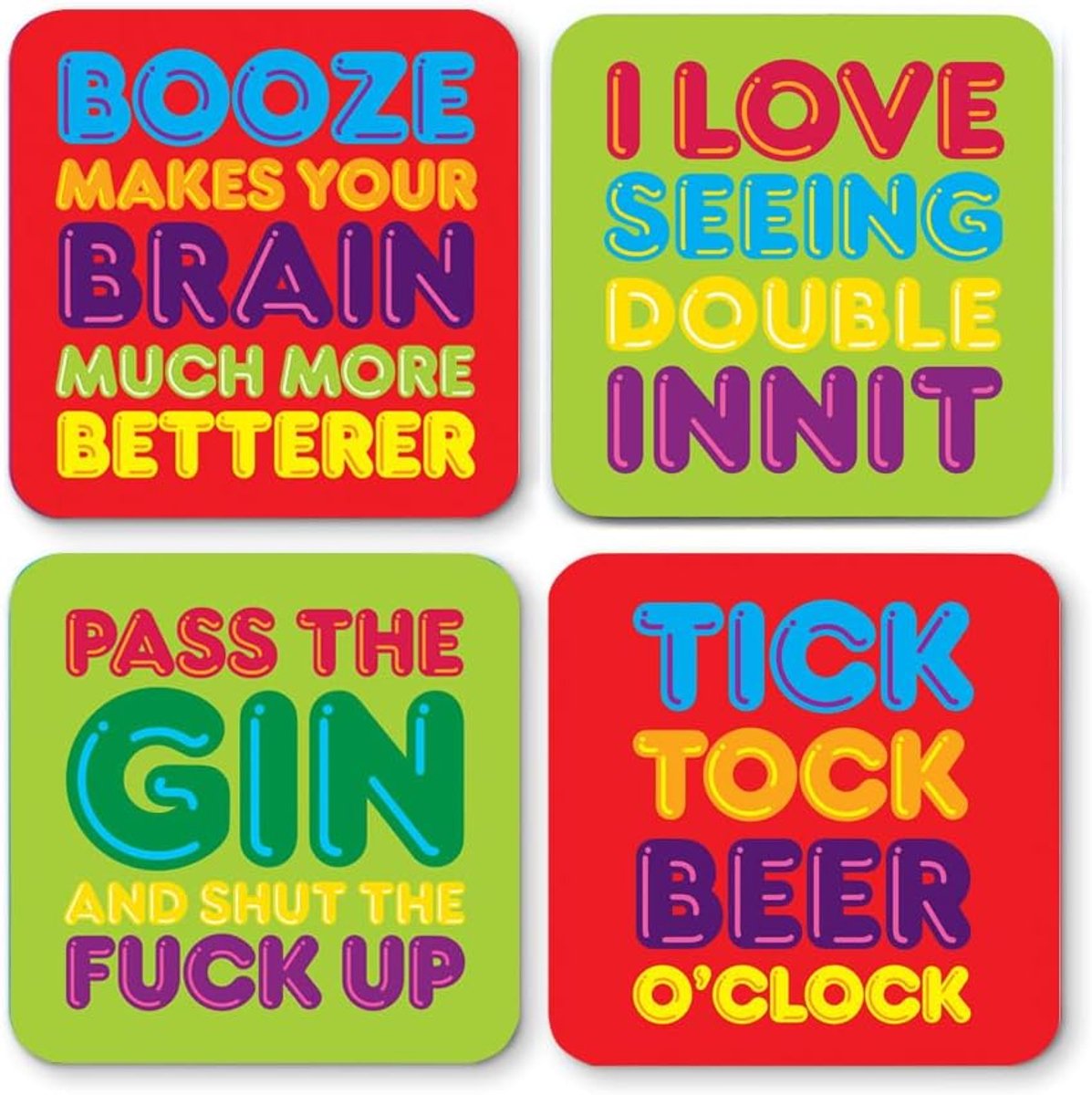 Grappige Onderzetters - Nieuwigheid Cadeau - Dranken Beschermen - Set van Vier - 10x10cm