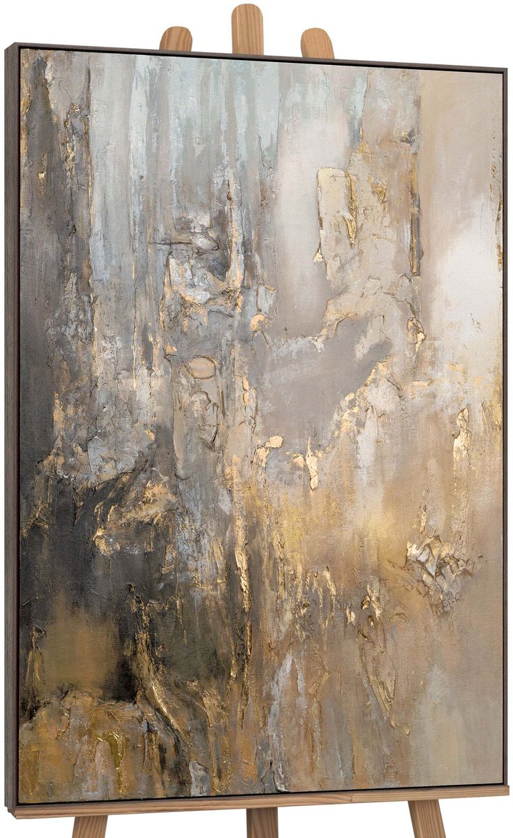 YS Canvas schilderij groot handgeschilderd gouden horizonten abstract warm – YS-Art Gallery – Luxe wanddecoratie voor woonkamer – Modern schilderij voor slaapkamer en kantoor Grey