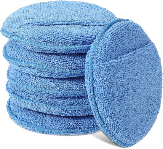 6x Coussinets Applicateur Microfibre Cire avec Poche Doigt - Bleu - Sans Rayures - Pour Polissage & Cirage Auto - Pad Détailing Voiture - pour auto & moto - Réutilisable & Lavable