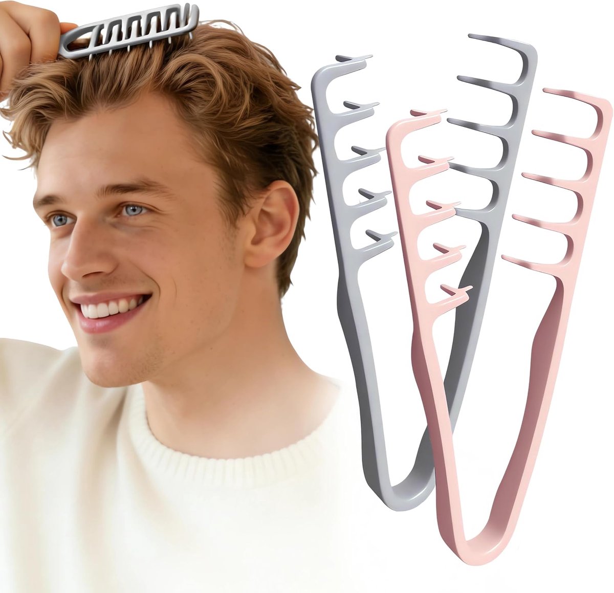 Textuurkam Set - Volume Kam - Haar Stylen - Brede Tand Ontwerp - 2 Stuks - Grijs Roze