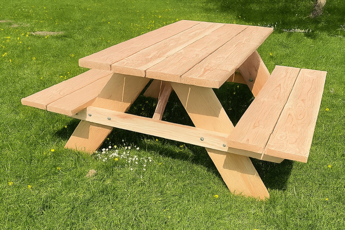 Rockwood® Picknicktafel Douglas Classic 1.80m met 1 rugleuning inclusief montage op locatie Naturel