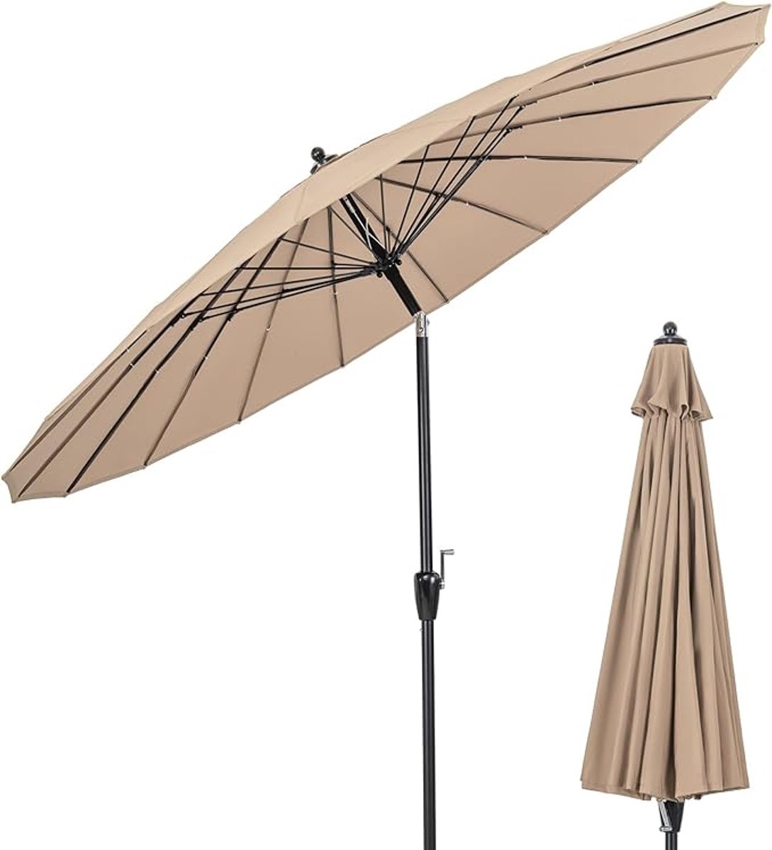 KOMFOTTEU Parasol met 18 stangen - 265 cm - kantelbaar - tuinparasol - stokparasol - voor tuin, strand, balkon