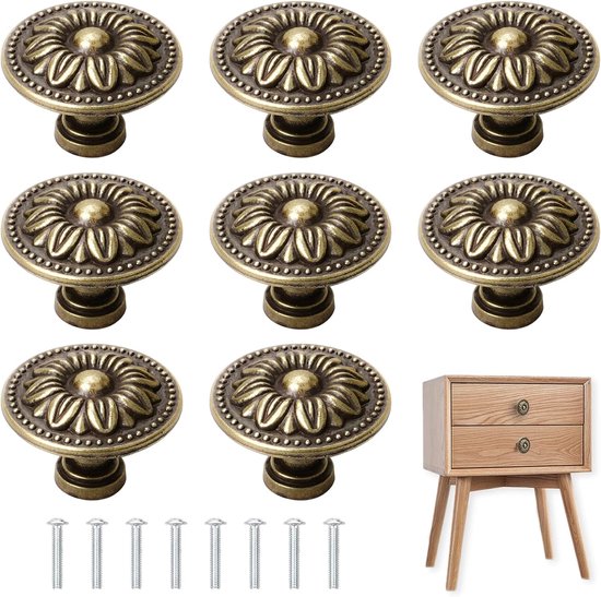 8 pièces Boutons de Porte Vintage pour Armoires – Boutons de Meuble de Cuisine 30 mm – Poignées de Porte de Cuisine – Poignées de Meuble avec 8 pièces Vis