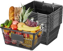 VEVOR Winkelmand, 12 Stuks, 21 Liter, Stapelbare Plastic Mand met Handvat, Fijnmazig Gaas, Draagvermogen tot 9kg, Zwart