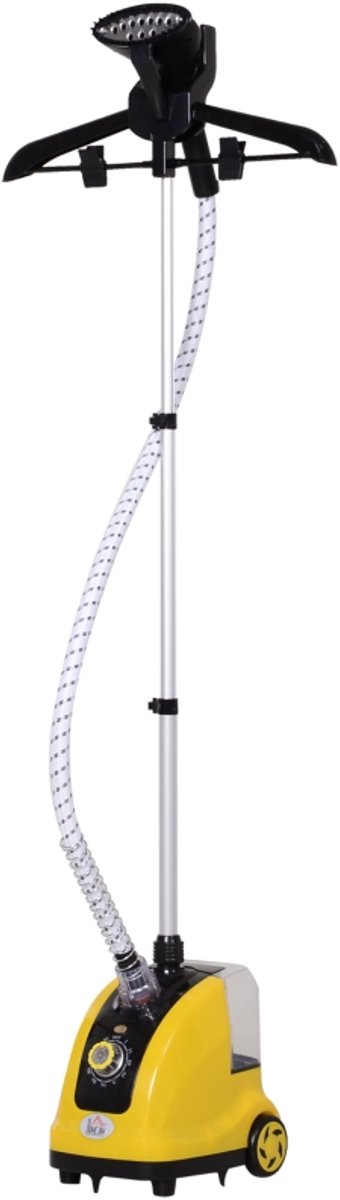 Daity Staand stoomstrijkijzer, 1,4 liter, 1950 watt, stoomafgifte 32 gram/minuut, telescopische steel, geel/zwart.