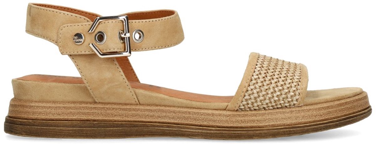 No Stress - Dames - Cognac leren plateau sandalen - Maat 36