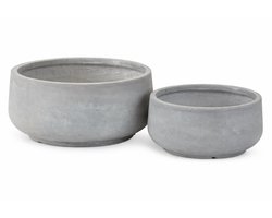 Set van 2 Grijze Bloembakken Ø44/36 cm – Vezelklei, Vorstbestendig, Met Afvoergat – Buiten Tuinpotten