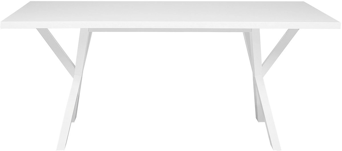 Eettafel Rechthoek 180x100x76 cm Scandinavisch Design – Mat Wit MDF Tafelblad met Houten Kruispoten – 6-8 Personen – Robuuste Moderne Tafel voor Keuken en Woonkamer – Abkantoor