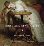Jane Austen's Sense and Sensibility, An Annotated Edition, met een vrouw in een witte jurk die op een stoel leunt.