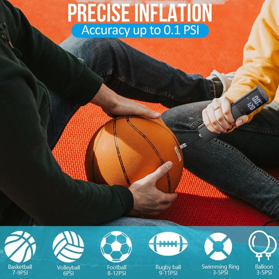 Elektrische Ballpomp - Draagbare Automatische Snelpomp met Precieze Manometer & LCD-scherm - voor Basketbal, Voetbal, Volleybal - Zwart - 2 Naalden & 1 Mondstuk - 1 Stuk van Merkloos — afbeelding 3