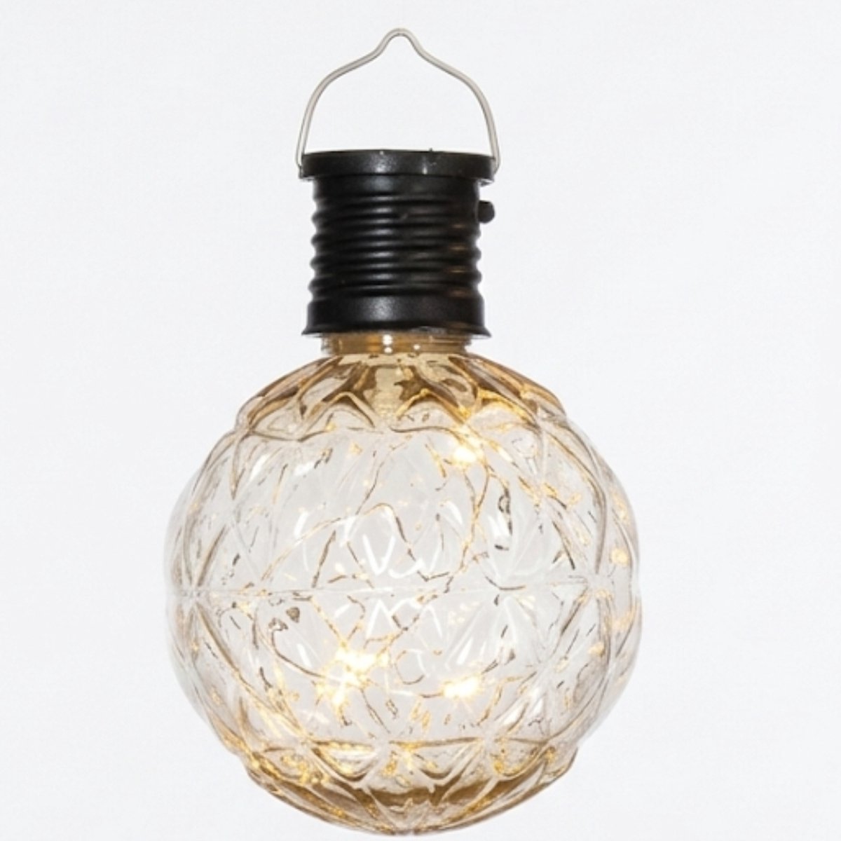 Anna's Collection Solar sfeer hanglamp - tuin - lampenbol - bewerkt glas - zwart - 11 cm -
