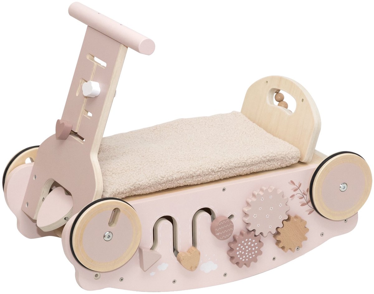 Label Label 3-in-1 Rocker Walker and Car - Houten Loopwagen en Schommelauto - Bevordert Motorische Ontwikkeling en Evenwicht - Vanaf 24 Maanden - Roze