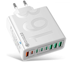 150W 8-Poorts Snellader - 4x USB-A QC 3.0 + 4x USB-C PD - oplader adapter - geschikt voor Telefoon, Tablet en Laptop - wit