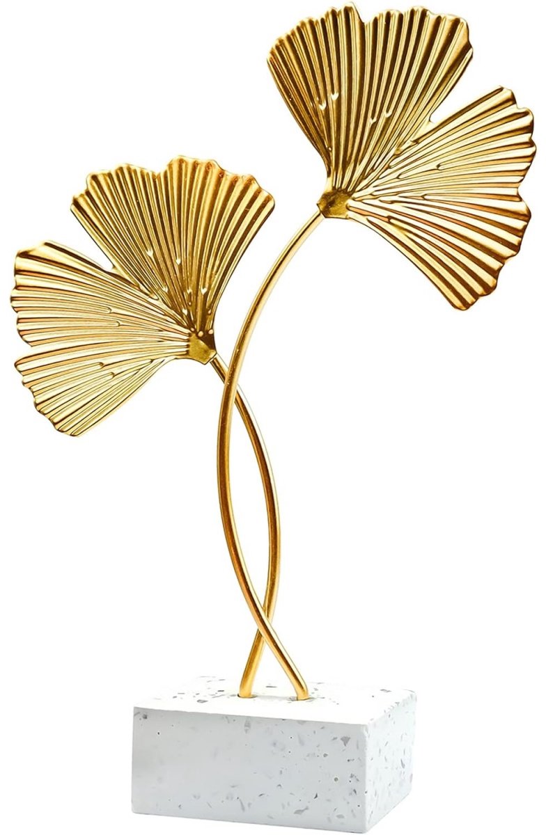 longziming -Ginkgo Blad Decoratief Object - Decoratieve Woonaccessoire - Realistische Bladvorm Met Goudafwerking - Geëmailleerd IJzer En Natuurlijk Marmer - Luxe Interieurdecoratie Voor Meerdere Ruimtes - 1 Stuk