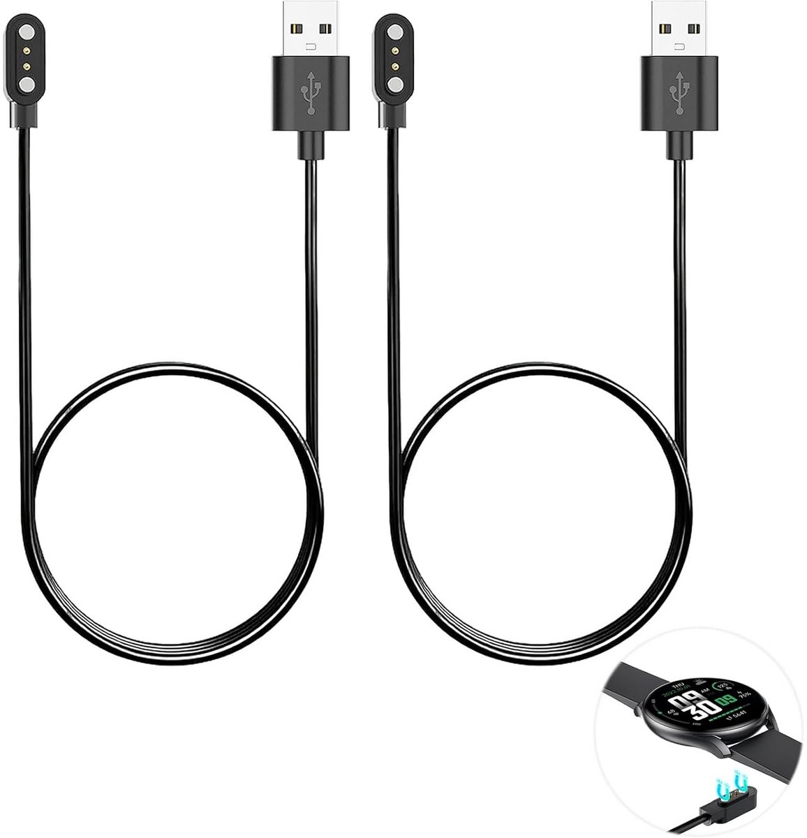 2-delige Magnetische Oplaadkabel voor Smartwatch Horloges met 2 Pinnen (2,84 mm)