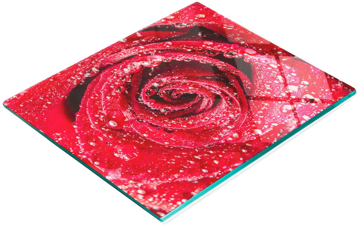 Decoratieve glazen keukensnijplank met rozenwaterdruppelmotief, 60x52 cm
