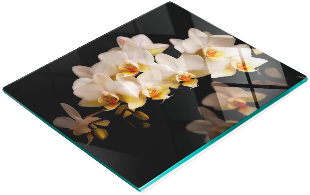 Glazen snijplank met decoratieve orchideeënprint, 60x52 cm