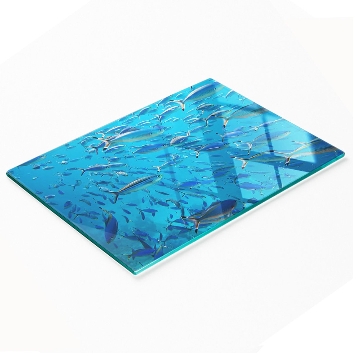 Decoratieve glazen snij- en serveerplank met koraalvismotief, 80x52 cm
