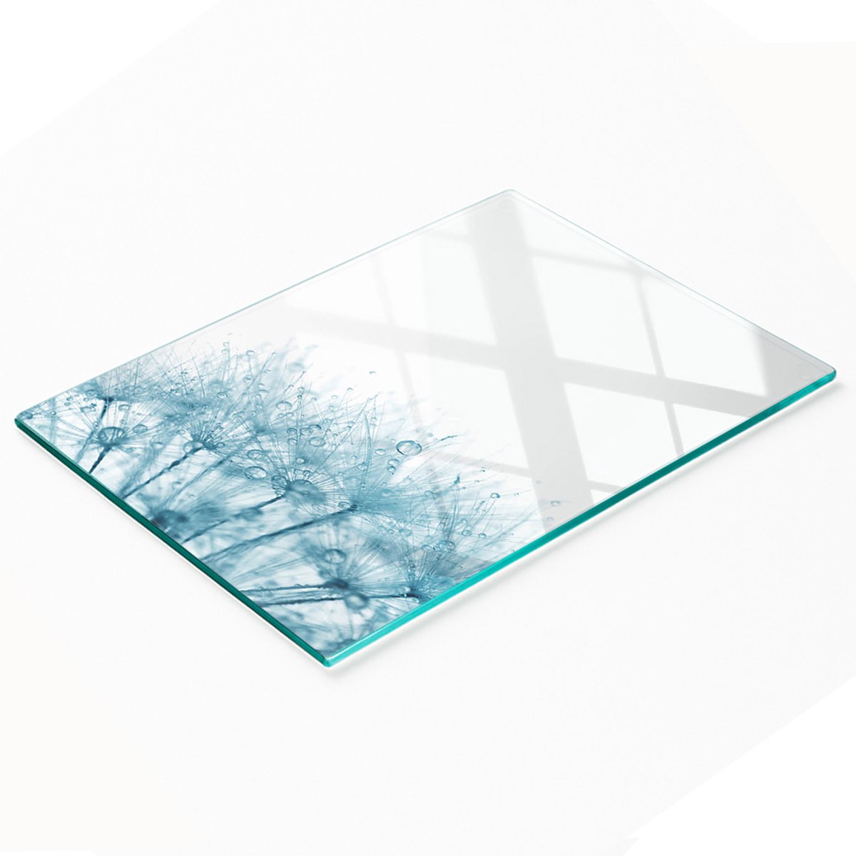 Decoratieve snijplank van gehard glas met paardenbloemmotief, 80x52 cm