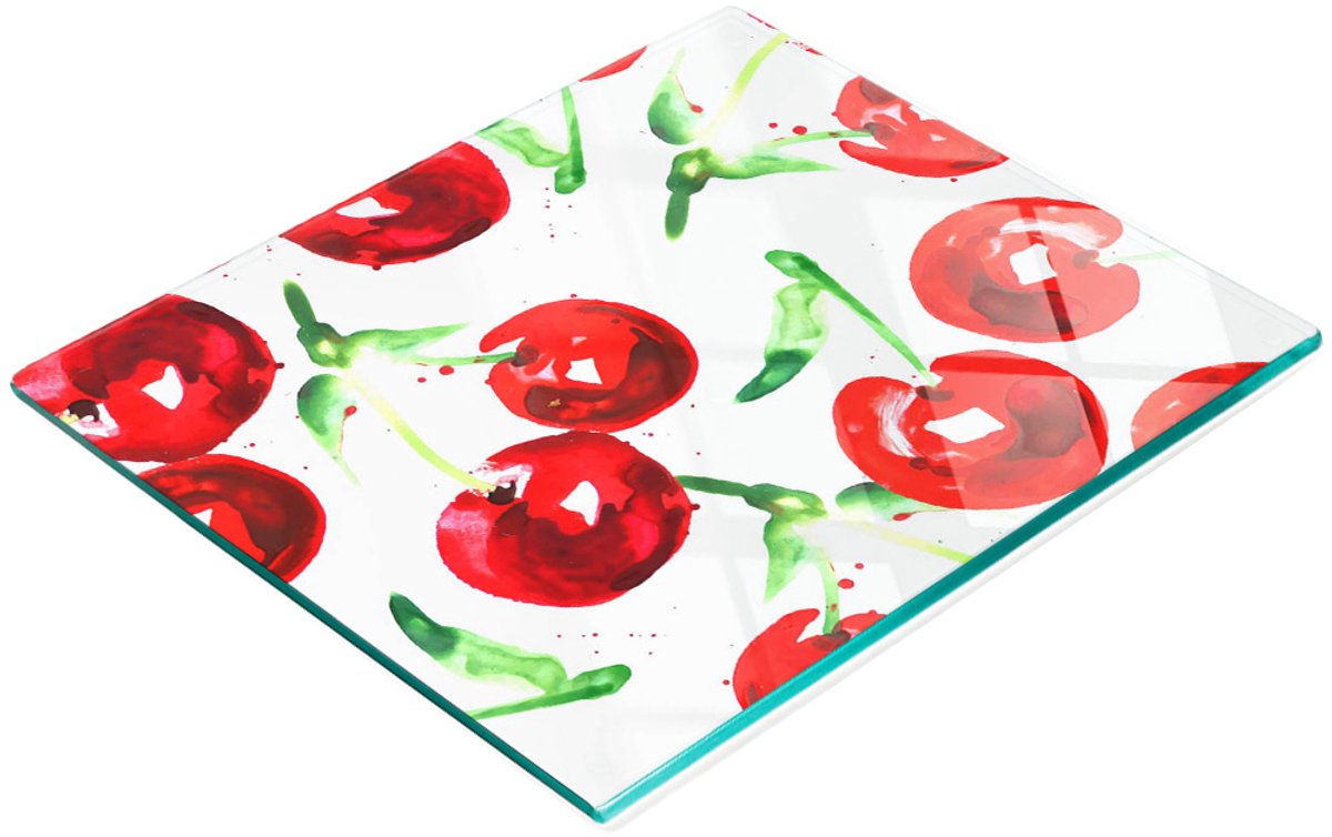 Multifunctionele decoratieve snijplank voor de keuken, gehard glas, kersenkleur, 60x52 cm