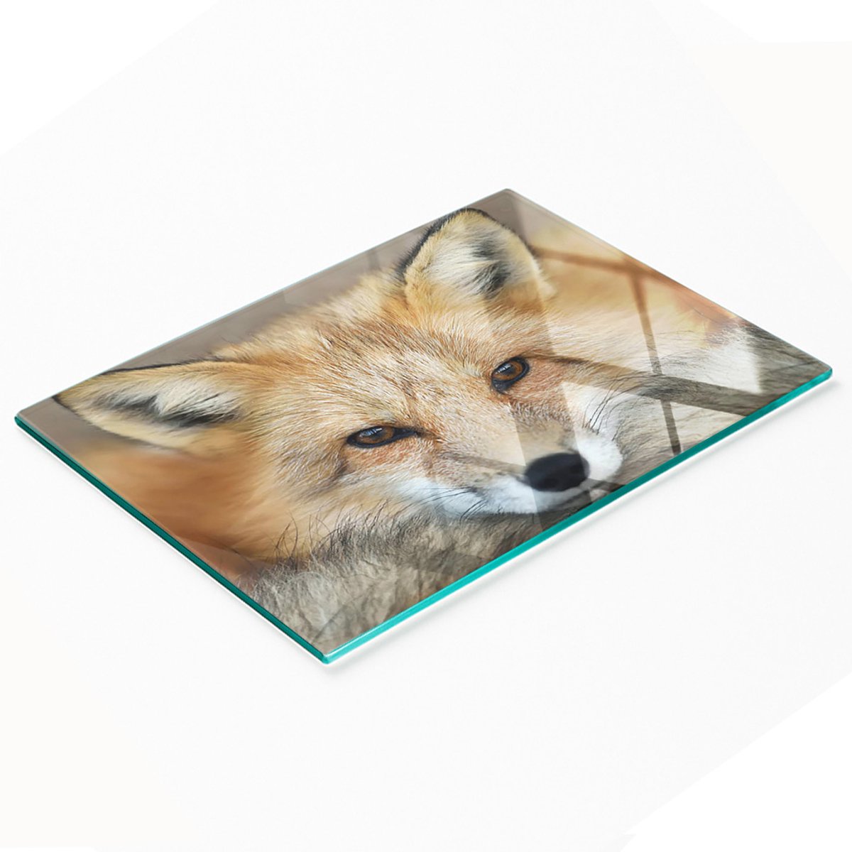 Duurzame en stijlvolle snijplank van gehard glas met vossenpatroon, 80x52 cm