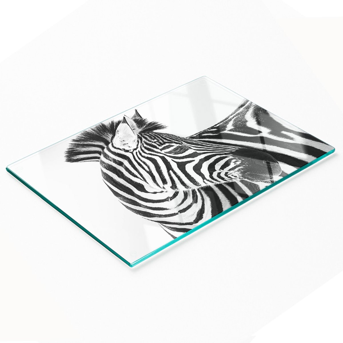 Glazen snijplank met zebraprint in de sneeuw, 80x52 cm