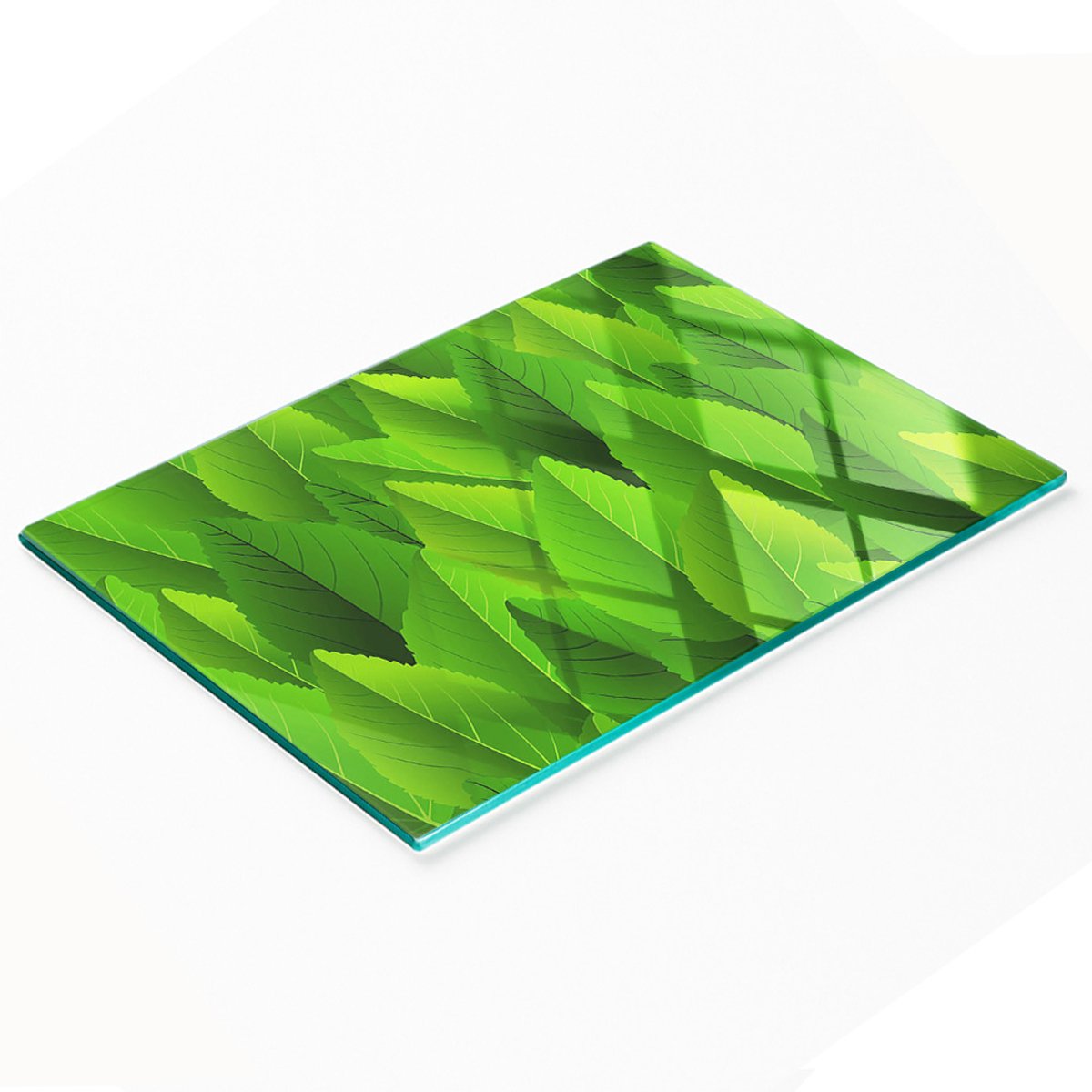 Glazen serveerplank met groene bladeren, 80x52 cm