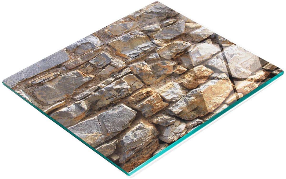 Duurzame en stijlvolle glazen keukenplank met steenmuurmotief 60x52 cm