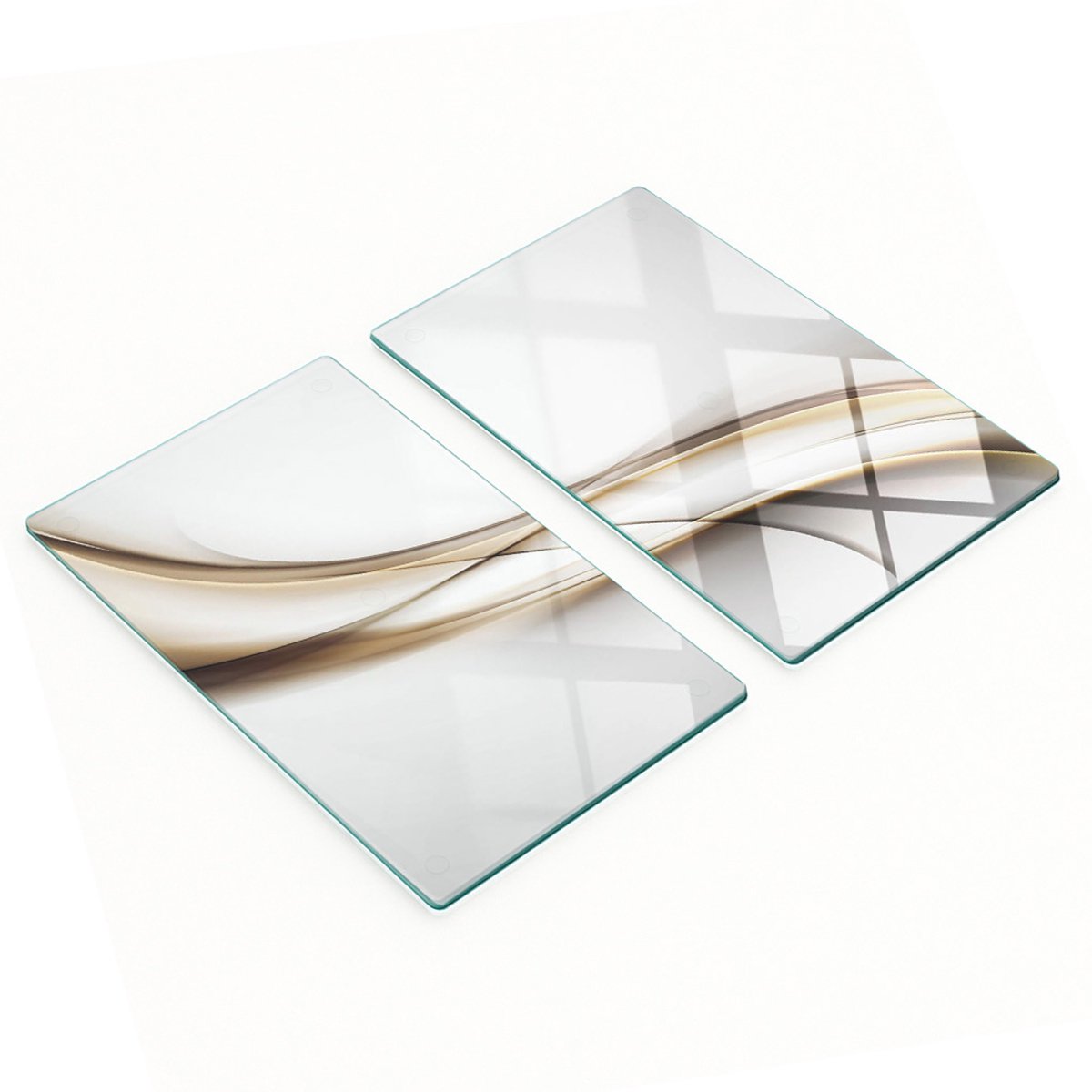 Set van twee decoratieve glazen keukenplanken met bruin golfpatroon, 2x30x52 cm