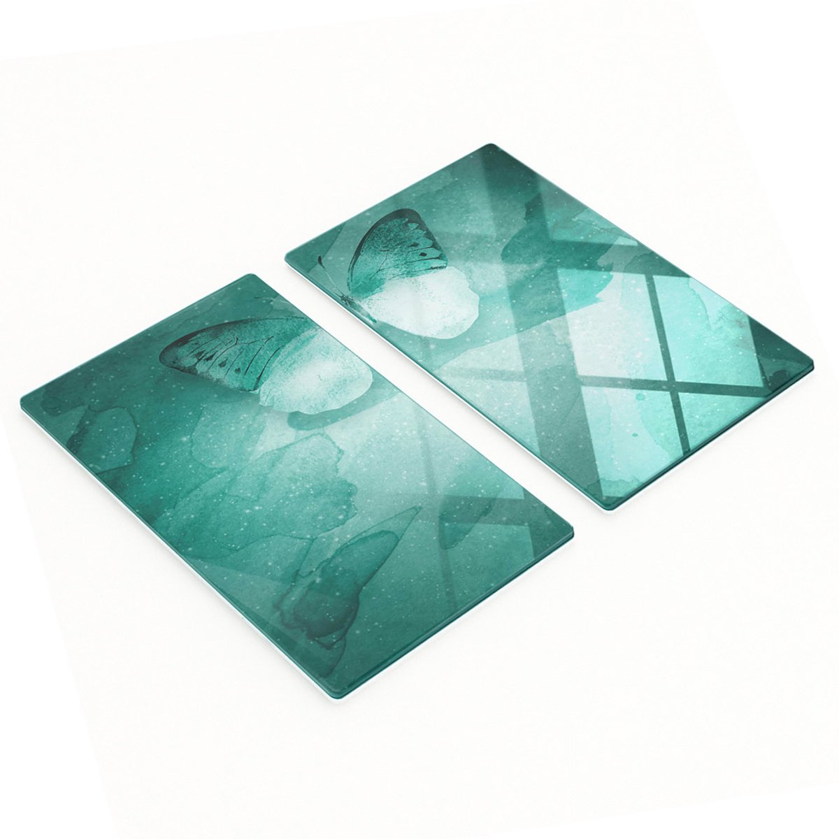 Set van snijplanken van gehard glas met vlinderafbeeldingen, 2x30x52 cm