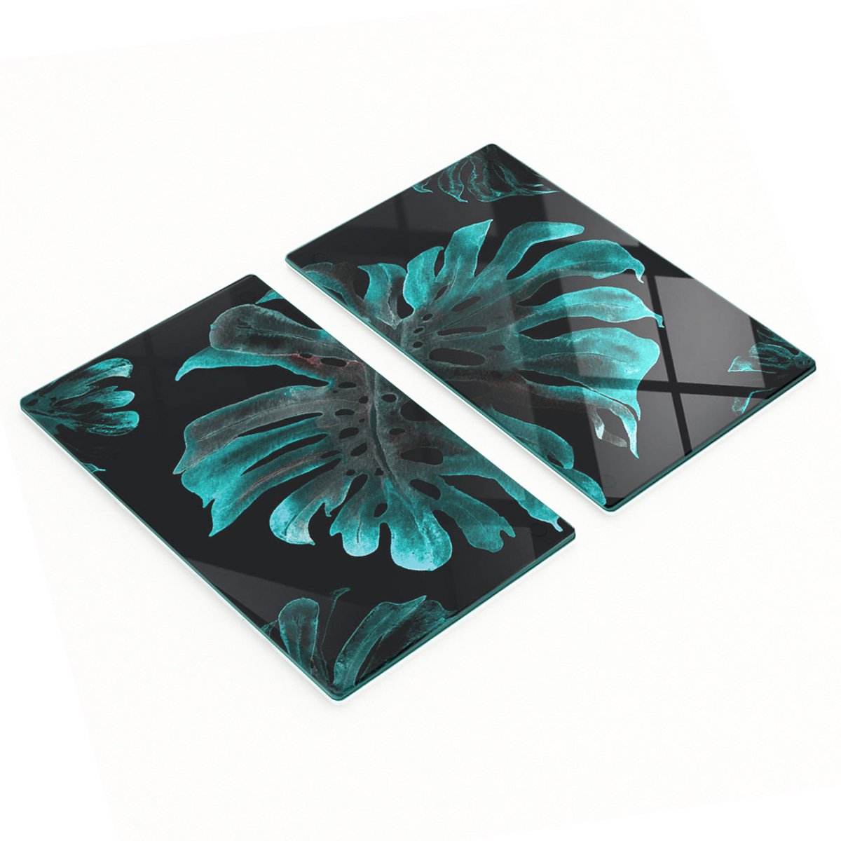 Stijlvolle en duurzame glazen borden met tropische bladprint, 2x30x52 cm