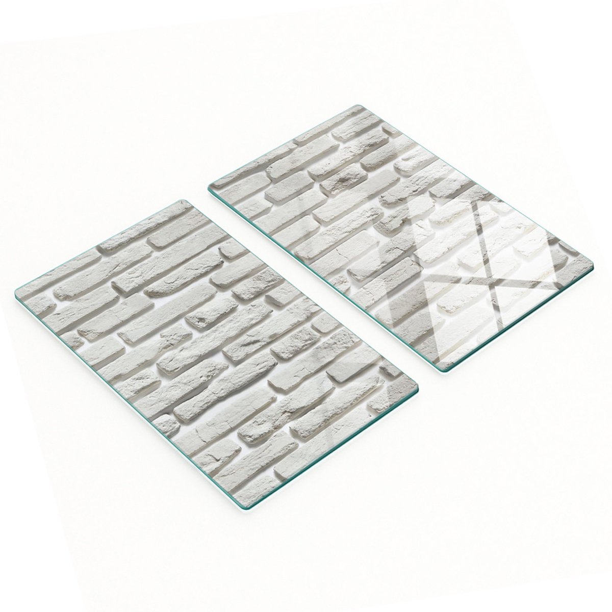 Glazen serveerplanken met afbeelding van een witte bakstenen muur, 2x30x52 cm