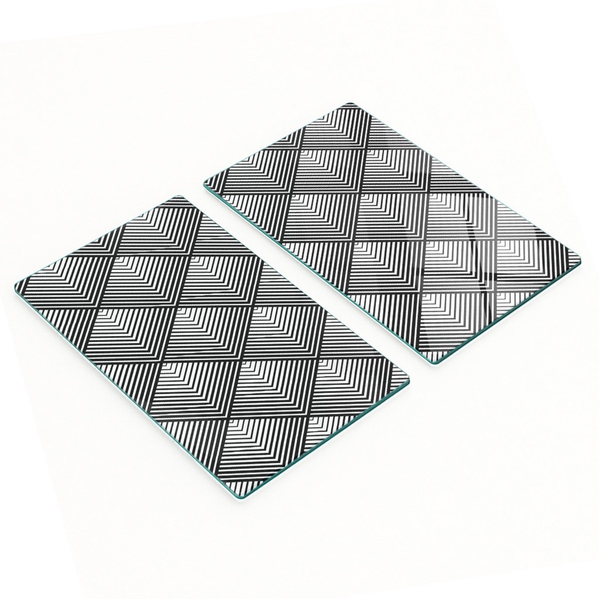 Set van twee glazen snijplanken met geometrische vormen, 2x30x52 cm