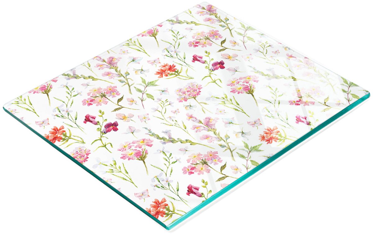 Decoratieve snijplank van gehard glas met bloemenmotief, 60x52 cm