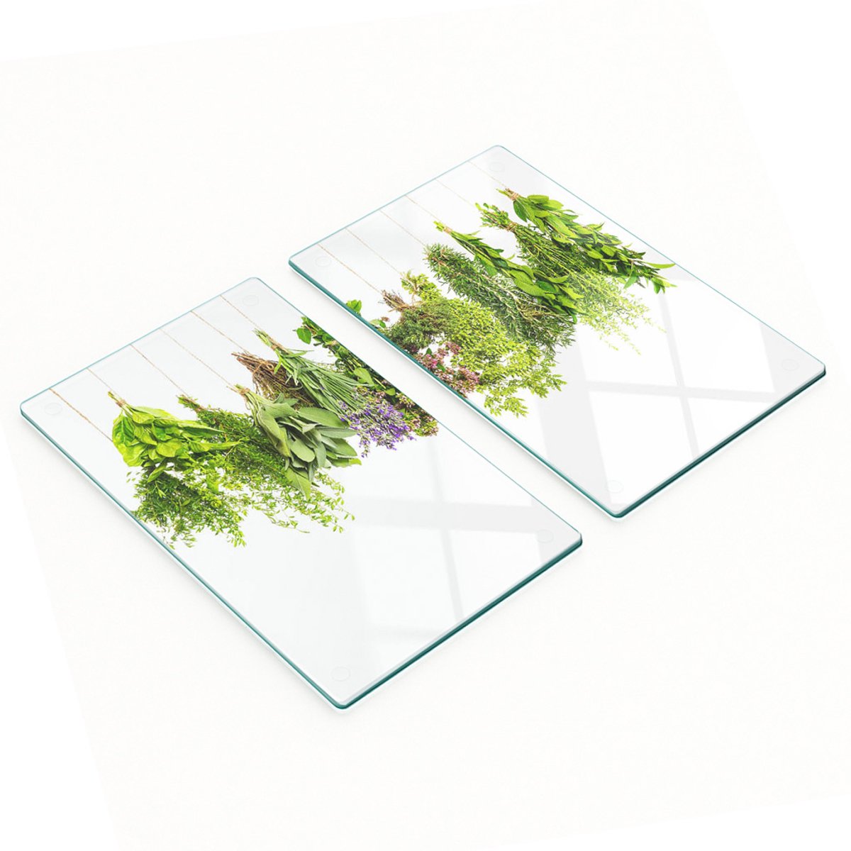 Decoratieve glazen snij- en serveerplanken met kruidenkoord, 2x30x52 cm