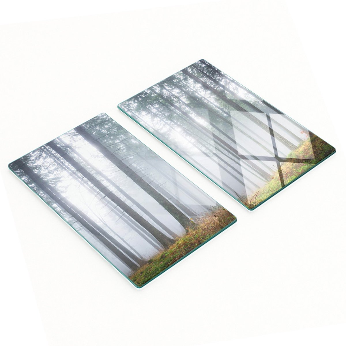 Decoratieve glazen snij- en serveerplanken Mist in het bos 2x30x52 cm