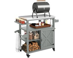Outsunny Grillwagen - Roestvrij staal, vurenhout - 107 x 49,5 x 92,5 cm - Grijs