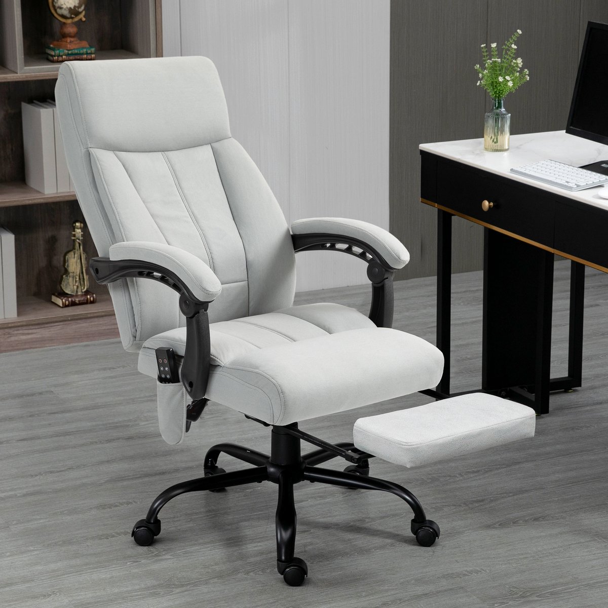 MODFU Bureaustoel - Vibratiemassage En Lendenverwarming - Verstelbare Rugleuning En Voetsteun - Ergonomisch - Polyester - Lichtgrijs